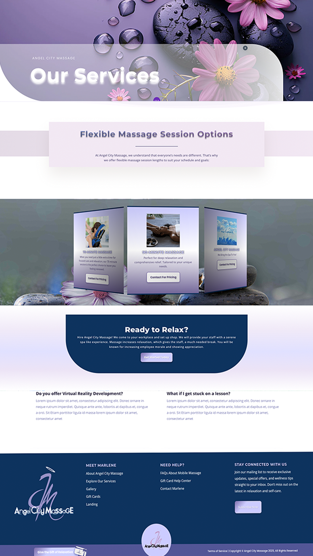 Angel City Massage Session Options Page Mockup